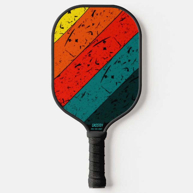 Palas De Pickleball Audaz Retro Tiras de Amanecer Nombre Teléfono # Pe (Anverso)