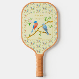 Palas De Pickleball Aves azules con remo de bola amarilla de texto