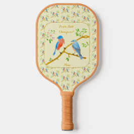 Palas De Pickleball Aves azules con remo de bola amarilla de texto
