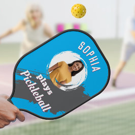 Palas De Pickleball Azul brillante con foto y nombre personalizado