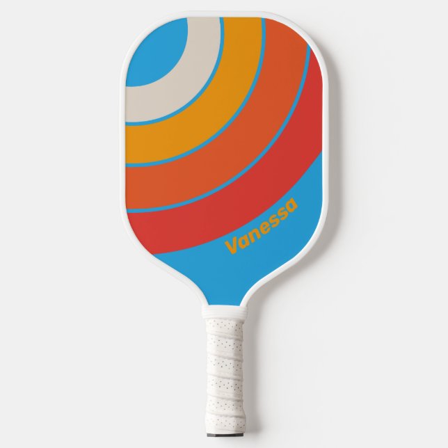 Palas De Pickleball Azul Desvanecido de Surf con Círculo y Franja con  (Anverso)