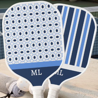 Palas De Pickleball Azul Marino Geométrico Moderno Preppy Iniciales