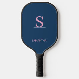 Palas De Pickleball Azul marino minimalista con nombre y inicial en ro