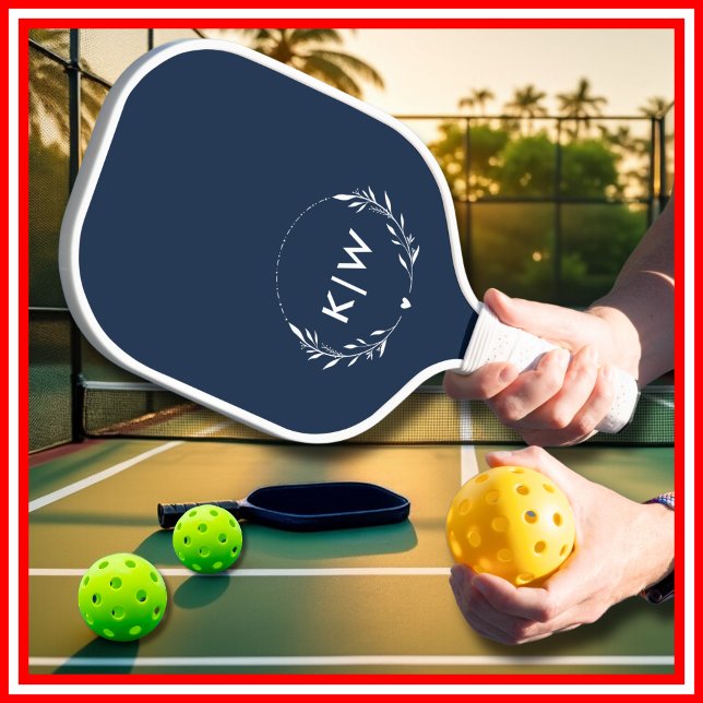 Palas De Pickleball Azul marino y blanco | Monograma de Iniciales Mode (Navy Blue and White | Modern Initials Monogram Pickleball Paddle)