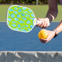 Palas De Pickleball Azul Preppy Blanco Conchas de Mar Monograma Verde 