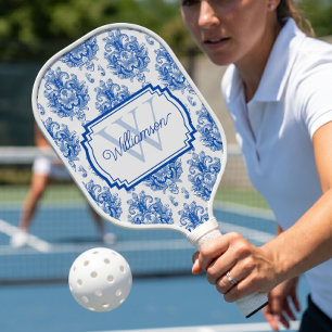 Palas De Pickleball Azul Toile de Jouy con Estampado de Damasco Francé