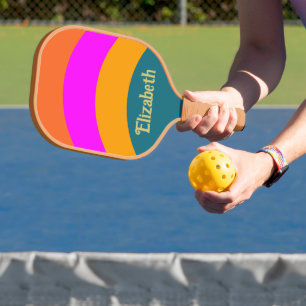 Palas De Pickleball Azul y magenta retro Naranja con nombre