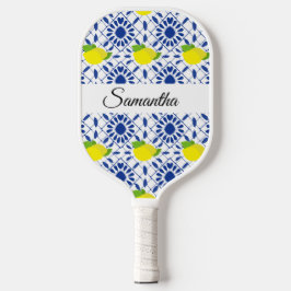 Palas De Pickleball Azulejo de limón geométrico azul