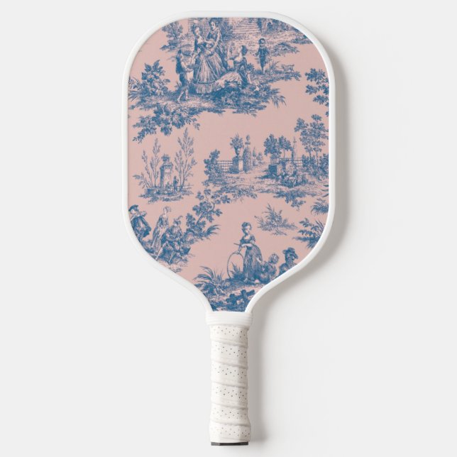 Palas De Pickleball Azulejos de jouy azul y rosa elegante (Anverso)