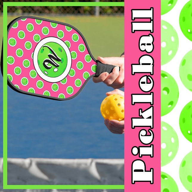 Palas De Pickleball Baloncesto Bolas de Polka Verde puntos de Polka ro (Pickleball Green Pickleballs Polka Dots Hot Pink Pickleball Paddle)