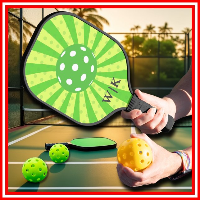 Palas De Pickleball Baloncesto Cumpleaños Green RETRO Stripes Sports (Pickleball Birthday Green RETRO Stripes Sports Pickleball Paddle)