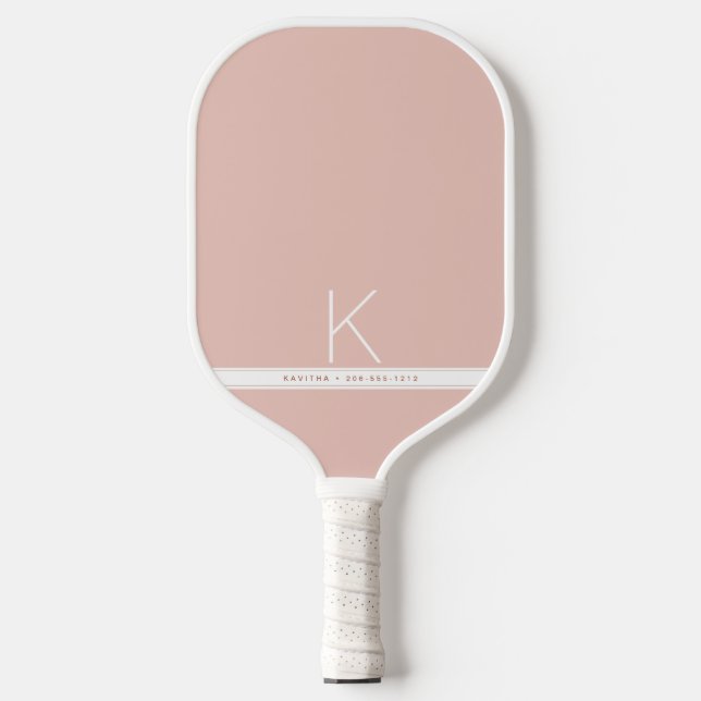 Palas De Pickleball Banda blanca rosada Monograma moderno simple (Anverso)