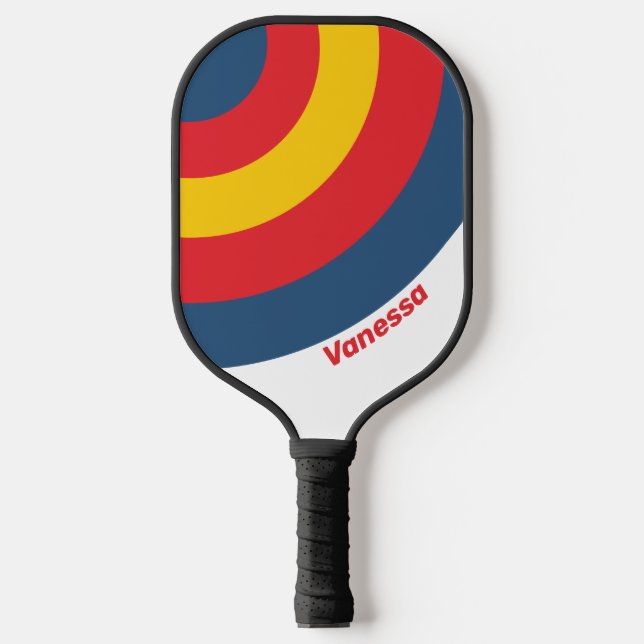 Palas De Pickleball Banda de círculo de montaña retro con nombre (Anverso)