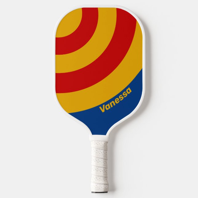 Palas De Pickleball Banda de círculo retro cálida con nombre (Anverso)