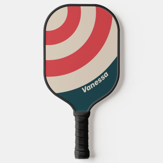 Palas De Pickleball Banda de círculo Verde azulado retro con nombre (Anverso)