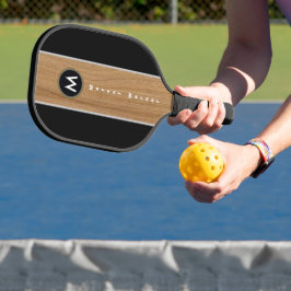 Palas De Pickleball Banda marrón de madera rústica en monograma negro
