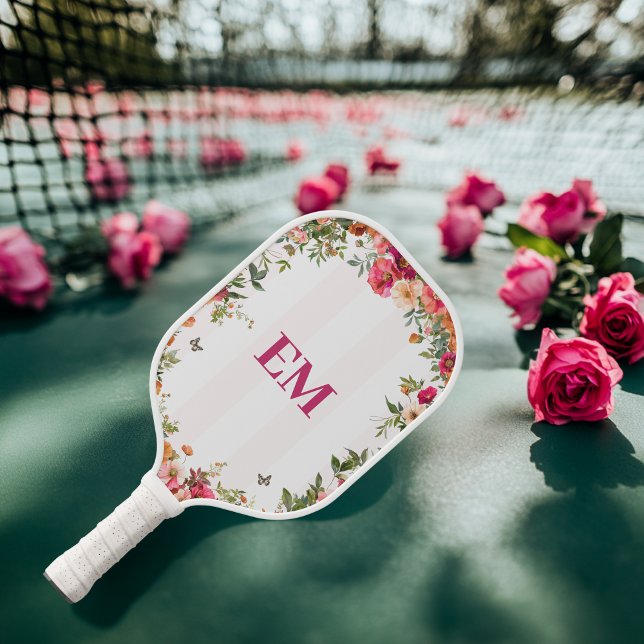 Palas De Pickleball Banda rosada monogramada y floral (Floral Pickleball Paddle
)