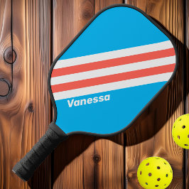 Palas De Pickleball Bandas azules de cielo claro retro con nombre