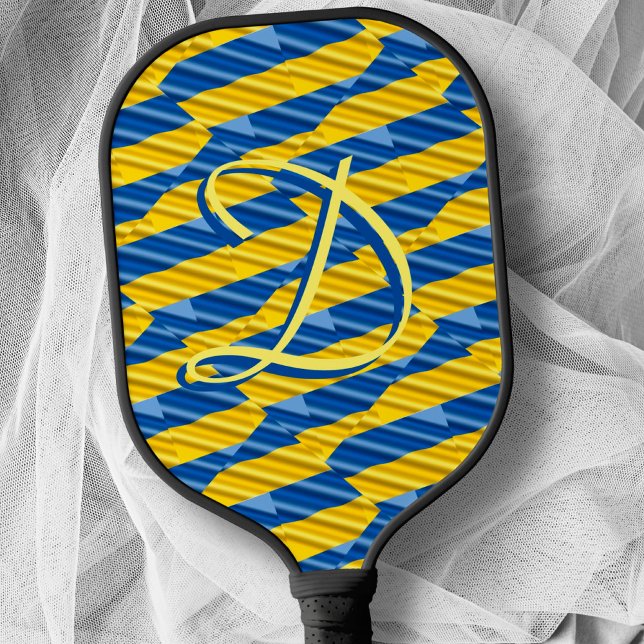 Palas De Pickleball Bandas azules y amarillas de monograma inspiradas  (Subido por el creador)
