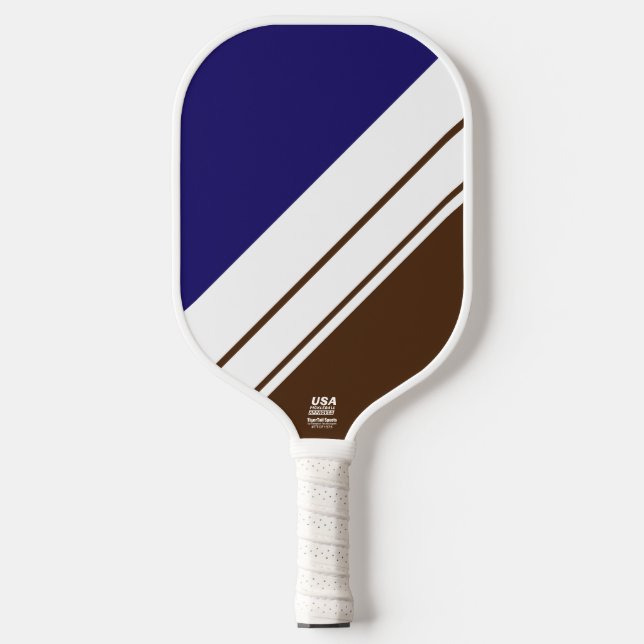 Palas De Pickleball Bandas de Carreras diagonal azul marrón blanco neg (Anverso)
