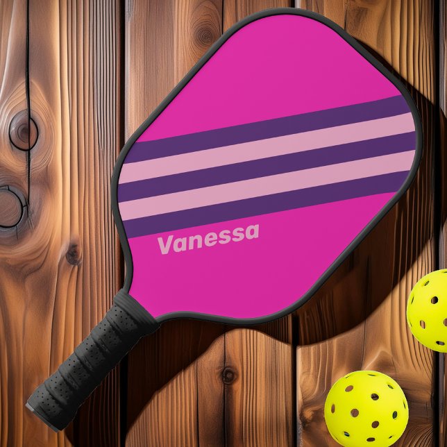 Palas De Pickleball Bandas de cielo rosa retro con nombre (Subido por el creador)