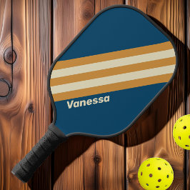Palas De Pickleball Bandas de onda azul retro con nombre