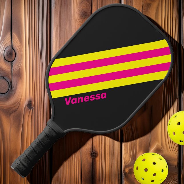 Palas De Pickleball Bandas de resplandor de sol retro con nombre (Subido por el creador)