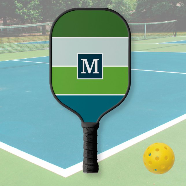 Palas De Pickleball Bandas grandes en azul y verde con monograma (Subido por el creador)