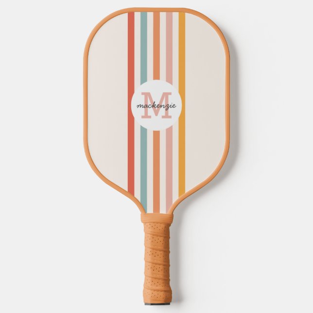Palas De Pickleball Bandas retro-coloreadas monogramadas personalizada (Anverso)