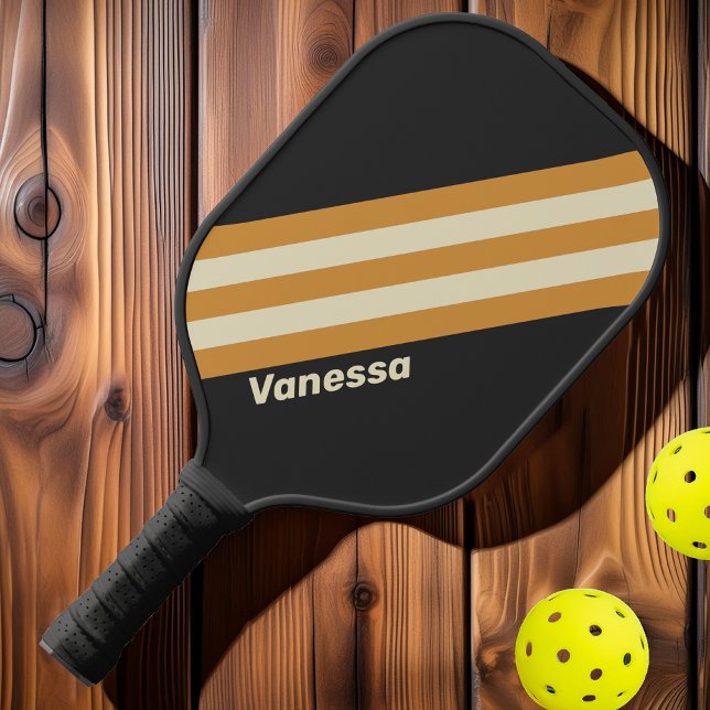 Palas De Pickleball Bandas retro del horizonte dorado con nombre (Subido por el creador)