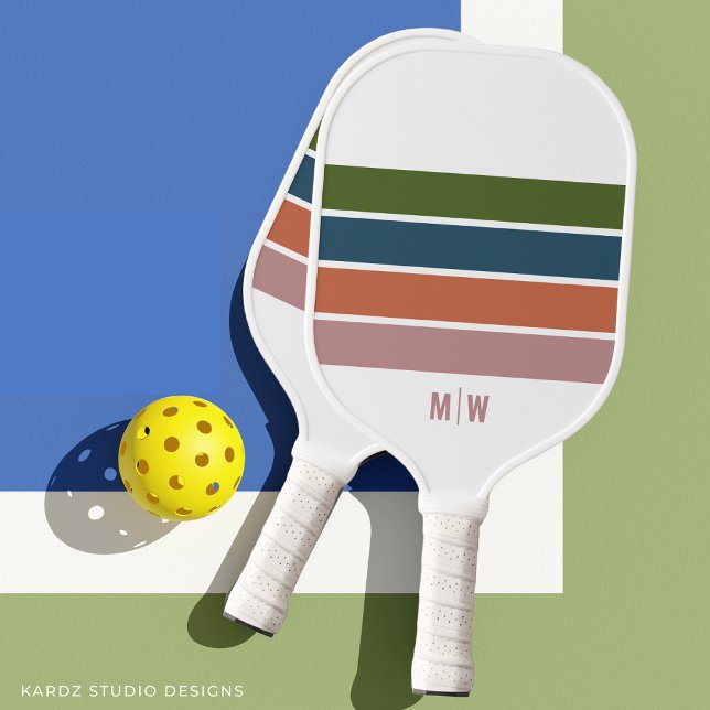 Palas De Pickleball Bandas Retro Monogramadas Paddle (Personalize front of paddle with initials.)