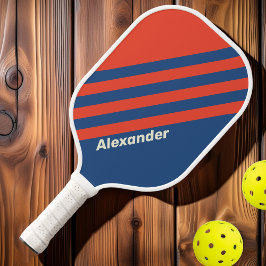 Palas De Pickleball Bandas rojas y azules vintage Sport con nombre