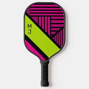 Palas De Pickleball Bandas triangulares en verde limón, rosa caliente