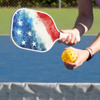 Palas De Pickleball Bandera Americana Acuarela Roja Blanca y Azul