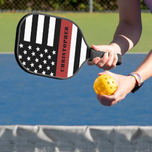Palas De Pickleball Bandera de bomberos personalizada y línea roja del