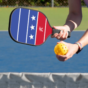 Palas De Pickleball Bandera estadounidense de moda retro monogramada