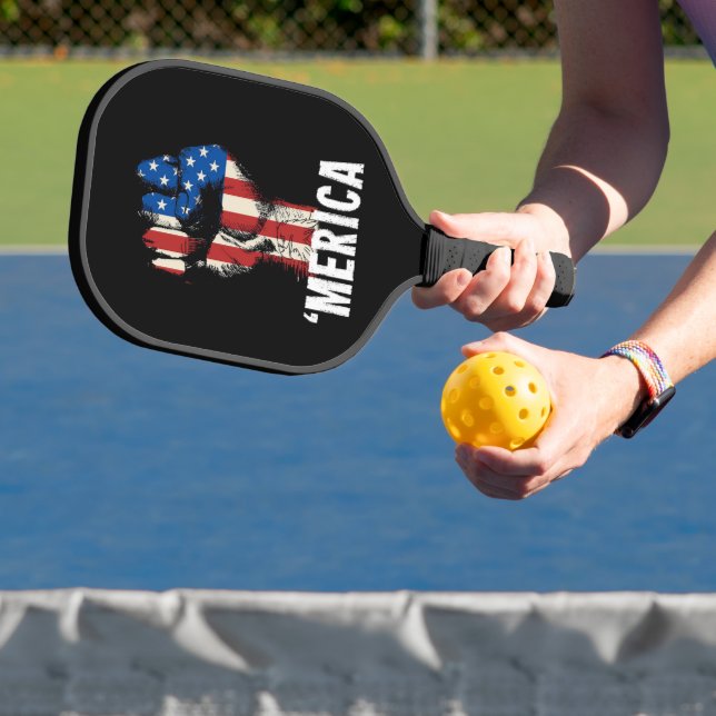 Palas De Pickleball Bandera estadounidense de puño de mano 'MERICA' (in situ)