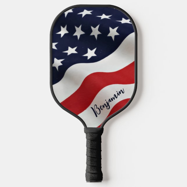 Palas De Pickleball Bandera estadounidense moderna nombre personalizad (Anverso)
