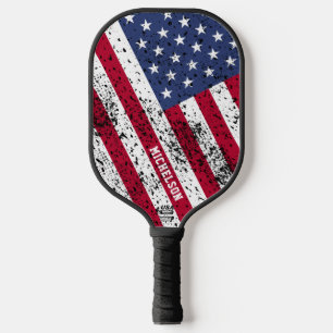 Palas De Pickleball Bandera estadounidense personalizada en diagonal a