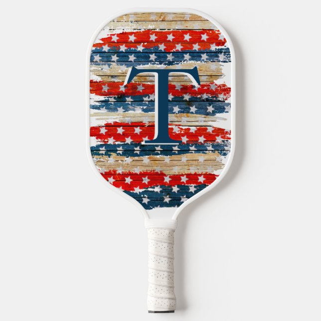 Palas De Pickleball Bandera estadounidense rusa Monograma Pickleball P (Anverso)