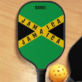 Palas De Pickleball Bandera jamaiquina con el nombre negro verde y oro