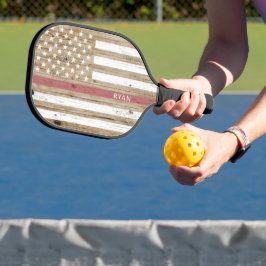 Palas De Pickleball Bandera USA Patriótica Línea Roja Fina Madera Rúst