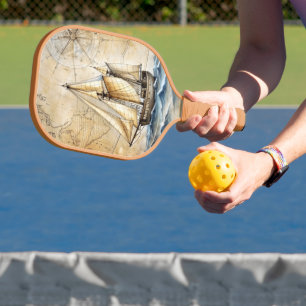 Palas De Pickleball Barco Náutico Vintage Personalizado con Mapa Antig