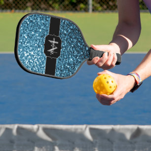 Palas De Pickleball Bebé monograma de lentejuelas falsas azul claro