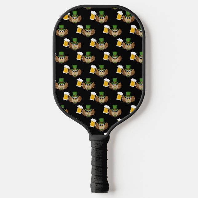 Palas De Pickleball Beber de búho St Patrick's Day Pattern (Anverso)