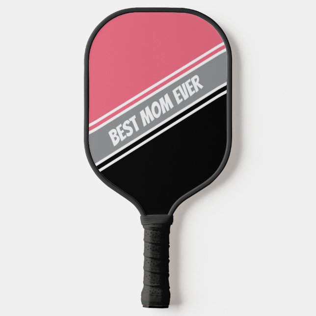 Palas De Pickleball Best Mom Ever Elegant Black and Pink White Custom (Reverso )
