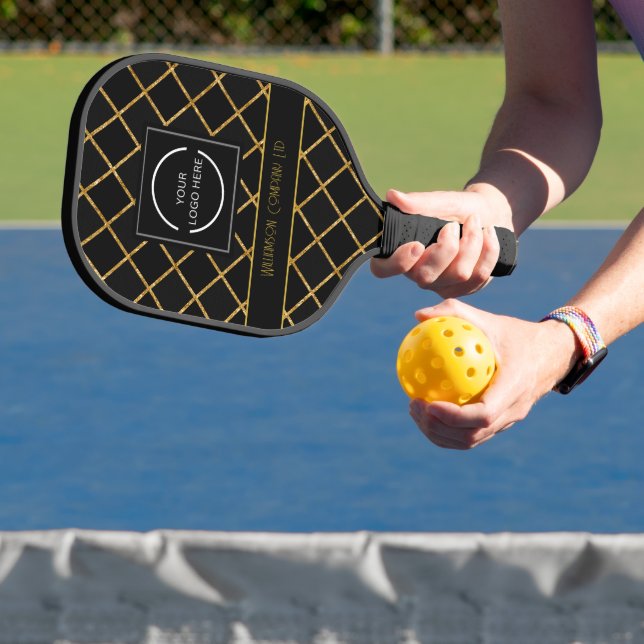 Palas De Pickleball Black and Gold Pattern Customizable Company Logo (in situ)