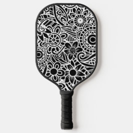 Palas De Pickleball Black and White Modern Abstract Floral Hawaiian