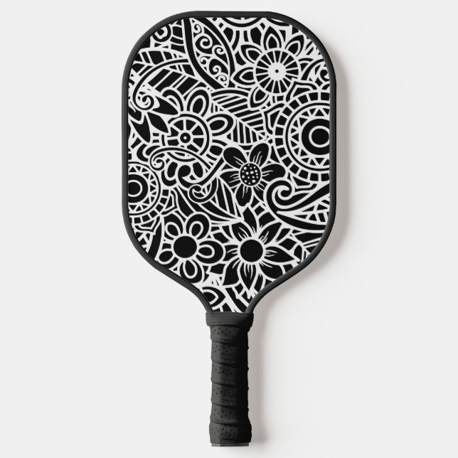 Palas De Pickleball Black and White Modern Abstract Floral Hawaiian (Anverso)