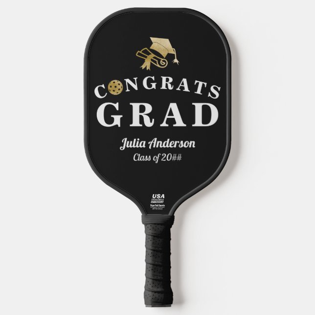 Palas De Pickleball Black & Gold Modern 2024 Graduation Congrats GRAD (Anverso)